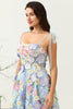 Load image into Gallery viewer, Cute A Line Spaghetti Straps Blue Tea Length Formal Dress with 3D Flowers