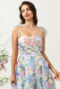 Load image into Gallery viewer, Cute A Line Spaghetti Straps Blue Tea Length Formal Dress with 3D Flowers