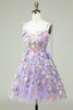 Load image into Gallery viewer, A Line Spaghetti Straps Purple Corset Short Formal Dress with 3D Flowers