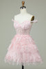 Load image into Gallery viewer, Cute A Line Off the Shoulder Pink Corset Short Formal Dress with Lace