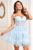 Load image into Gallery viewer, A Line Off the Shoulder Blue Corset Short Formal Dress with Lace