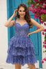 Load image into Gallery viewer, A Line Off the Shoulder Blue Corset Short Formal Dress with Lace