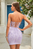 Load image into Gallery viewer, Sheath Sweetheart Purple Short Formal Dress with Appliques