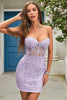 Load image into Gallery viewer, Sheath Sweetheart Purple Short Formal Dress with Appliques