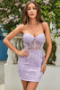 Load image into Gallery viewer, Sheath Sweetheart Purple Short Formal Dress with Appliques