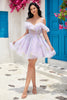 Load image into Gallery viewer, Cute A Line Lavender Off the Shoulder Corset Short Formal Dress with Ruffles