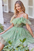 Load image into Gallery viewer, Off the Shoulder Ruffles Tulle Short Formal Dress with Embroidery