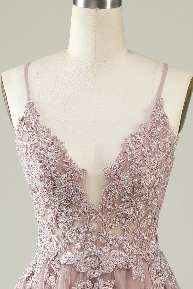 Load image into Gallery viewer, V-Neck Light Purple Beaded Short Formal Dress with Appliques