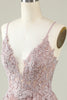 Load image into Gallery viewer, V-Neck Light Purple Beaded Short Formal Dress with Appliques