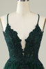 Load image into Gallery viewer, V-Neck Dark Green Beaded Short Formal Dress with Appliques