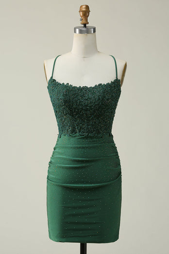 Halter Dark Green Short Formal Dress with Beading