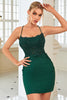 Load image into Gallery viewer, Sparkly Sheath Spaghetti Straps Dark Green Short Formal Dress with Appliques