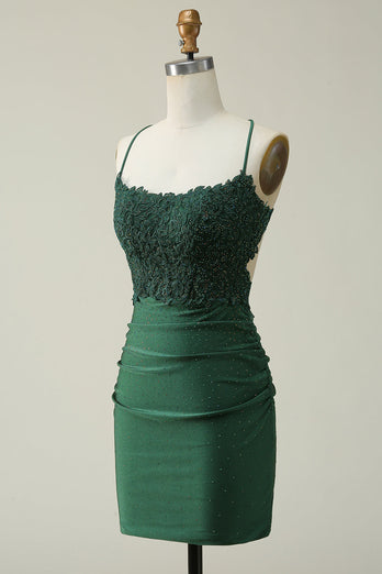 Halter Dark Green Short Formal Dress with Beading