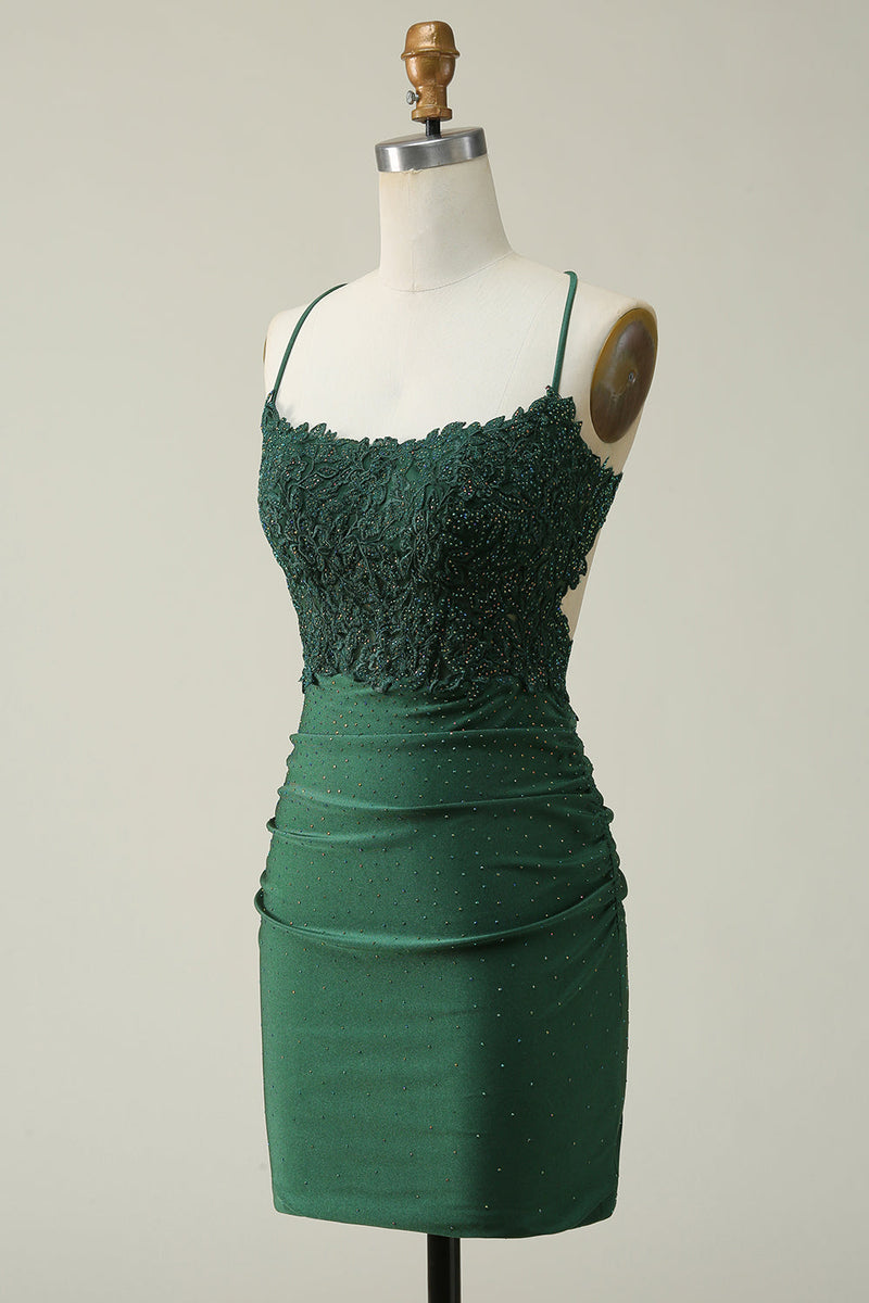 Load image into Gallery viewer, Halter Dark Green Short Formal Dress with Beading