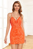 Load image into Gallery viewer, Sparkly Orange Sequins Short Formal Dress