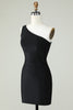 Load image into Gallery viewer, Sheath One Shoulder Black Short Formal Dress with Beading