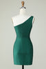 Load image into Gallery viewer, Sheath One Shoulder Dark Green Short Formal Dress with Beading