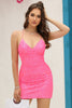 Load image into Gallery viewer, Sheath Spaghetti Straps Fuchsia Sequins Short Formal Dress