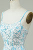 Load image into Gallery viewer, Sheath Spaghetti Straps Light Blue Short Formal Dress with Appliques