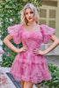 Load image into Gallery viewer, Hot Pink Off the Shoulder Tulle Short Formal Dress