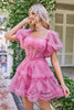 Load image into Gallery viewer, Hot Pink Off the Shoulder Tulle Short Formal Dress