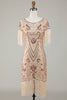 Load image into Gallery viewer, Boat Neck Sequins Champagne Roaring 20s Gatsby Fringed Flapper Dress