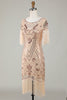 Load image into Gallery viewer, Boat Neck Sequins Champagne Roaring 20s Gatsby Fringed Flapper Dress