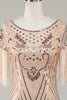 Load image into Gallery viewer, Boat Neck Sequins Champagne Roaring 20s Gatsby Fringed Flapper Dress