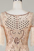 Load image into Gallery viewer, Boat Neck Sequins Champagne Roaring 20s Gatsby Fringed Flapper Dress