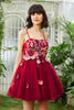 Load image into Gallery viewer, Burgundy A Line Spaghetti Straps Short Formal Dress With 3D Flowers