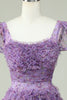 Load image into Gallery viewer, Floral A Line Purple Short Formal Dress with Ruffles