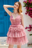 Load image into Gallery viewer, Blush A Line Spaghetti Straps Short Formal Dress with Ruffles