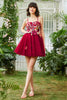 Load image into Gallery viewer, Burgundy A Line Spaghetti Straps Short Formal Dress With 3D Flowers