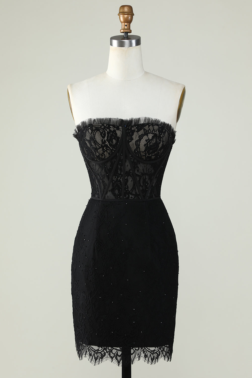 Strapless Black Short Formal Dress with Beading