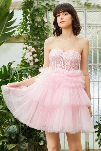 A-Line Sweetheart Pink Short Formal Dress