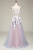 Load image into Gallery viewer, Gorgeous A Line Deep V Neck Grey Pink Long Prom Dress with Appliques