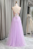 Load image into Gallery viewer, Lilac Tulle A Line Appliques Long Formal Dress With Slit