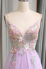 Load image into Gallery viewer, Lilac Tulle A Line Appliques Long Formal Dress With Slit