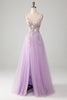 Load image into Gallery viewer, Glitter A-Line Spaghetti Straps Lilac Long Formal Dress with Flowers