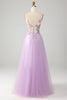 Load image into Gallery viewer, Glitter A-Line Spaghetti Straps Lilac Long Formal Dress with Flowers