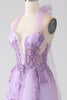 Load image into Gallery viewer, Grey Purple A-Line Halter Neck Beaded Long Formal Dress