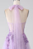 Load image into Gallery viewer, Grey Purple A-Line Halter Neck Beaded Long Formal Dress