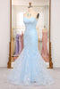 Load image into Gallery viewer, Blue Mermaid Spaghetti Straps Long Formal Dress With Appliques