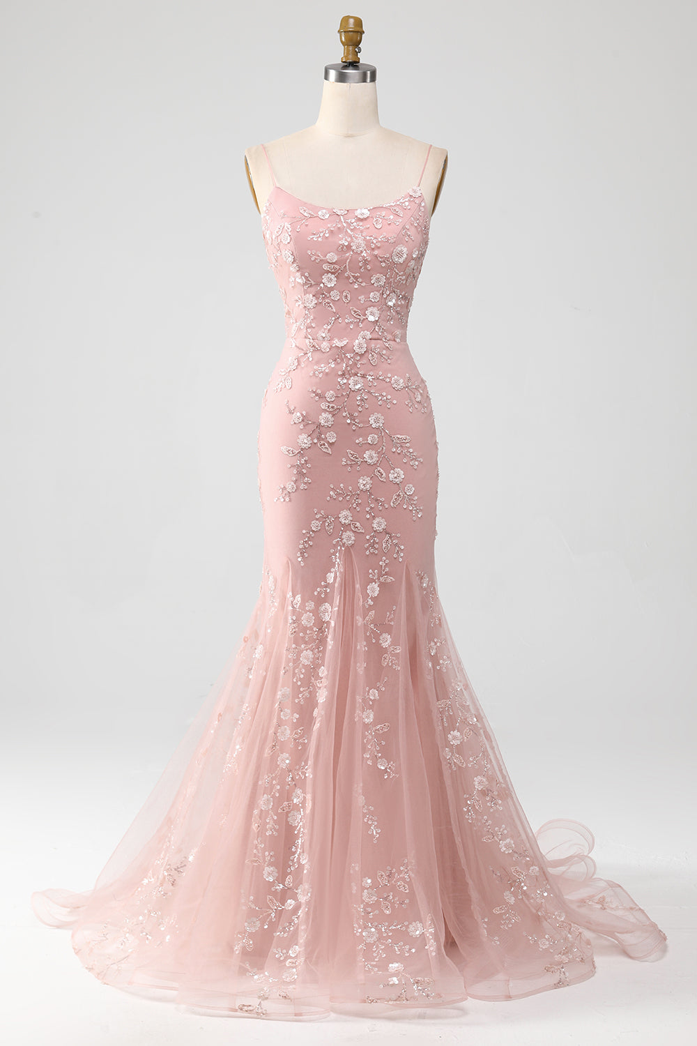 Mermiad Blush Spaghetti Straps Formal Dress with Appliques