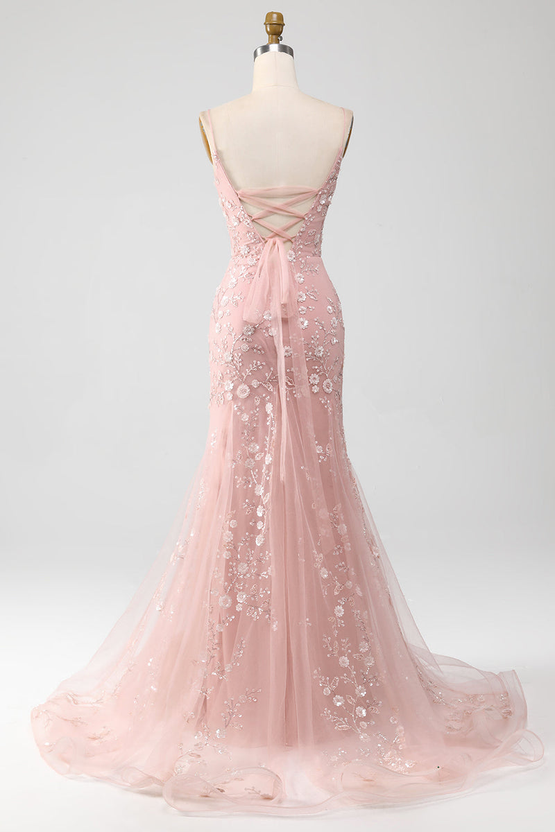 Load image into Gallery viewer, Mermiad Blush Spaghetti Straps Formal Dress with Appliques