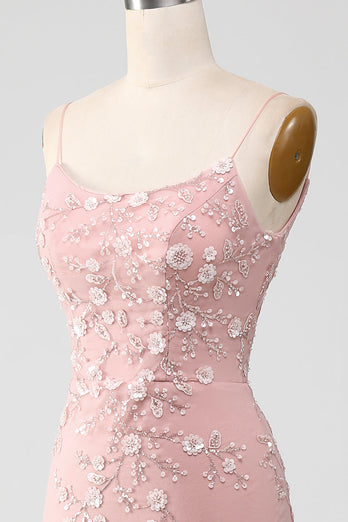 Mermiad Blush Spaghetti Straps Formal Dress with Appliques