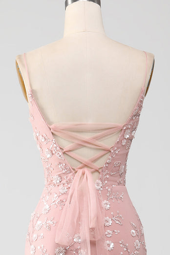 Mermiad Blush Spaghetti Straps Formal Dress with Appliques