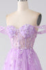 Load image into Gallery viewer, Lilac A-Line Off The Shoulder Beaded Corset Formal Dress