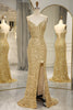 Load image into Gallery viewer, Sparkly Golden Mermaid Backless Long Formal Dress With Slit