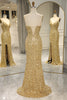 Load image into Gallery viewer, Sparkly Golden Mermaid Backless Long Formal Dress With Slit